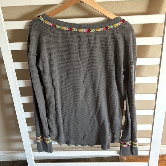 We The Free Gray Cotton Blend Rainbow Thermal Henley Top Size Small - Picture 7 of 13